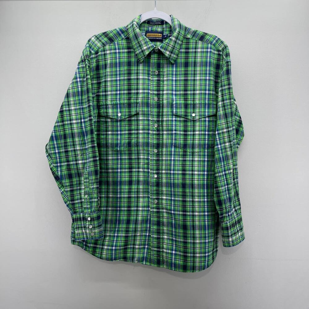 Panhandle Slim Pearl Snap Western Shirt Mens Medium Green Blue Plaid LS 36S7706